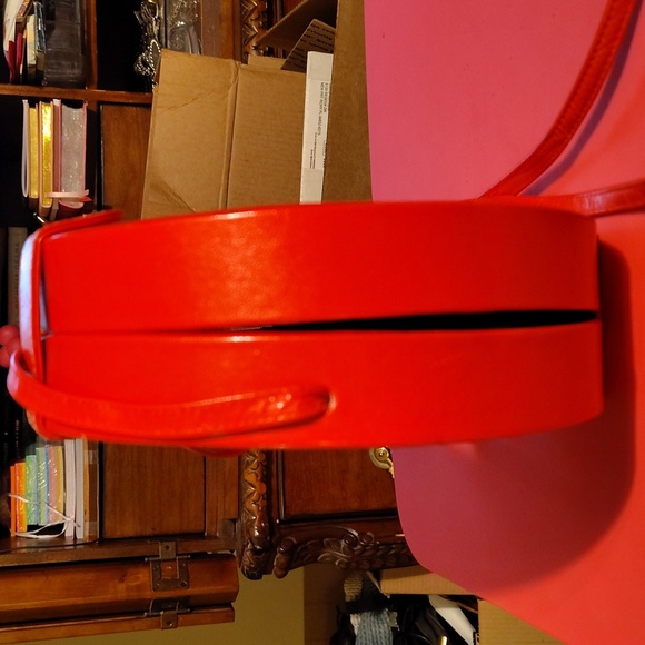 Vtg Gino Red Woven Round Leather Crossbody Bag - Picture 3 of 9